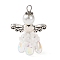 Glass Pendants, Angel, with Alloy Beads and 304 Stainless Steel Loop, Clear, 33x23.5x11.5mm, Hole: 3mm