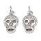 Brass Micro Pave Clear Cubic Zirconia Pendants, Cadmium Free & Lead Free, with Jump Ring, Skull Charms, Platinum, 13x8.5x3.5mm, Hole: 3mm