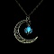 Luminous Alloy Locket Pendant Necklaces, Glow in the Dark, Moon with Pumpkin, Dodger Blue, 18.58 inch(47.2cm)