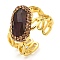 Natural Amethyst Oval Open Cuff Ring with Rhinestone, Brass Wide Ring for Women, Golden, US Size 8 1/2(18.5mm)