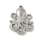 304 Stainless Steel Pendants, Octopus Charm, Anti-Tarnish, Stainless Steel Color, 33x25.5x2.5mm, Hole: 1.6mm