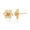 Flower Brass Micro Pave Clear Cubic Zirconia Stud Earrings, Real 18K Gold Plated, 15x15mm, Pin: 0.8mm
