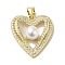Rack Plating Brass Micro Pave Cubic Zirconia Pendants, with Glass Pearl Beads, Cadmium Free & Lead Free, Long-Lasting Plated, Heart, Real 18K Gold Plated, 21.5x18x7mm, Hole: 4x3mm