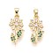 Brass Micro Pave Cubic Zirconia Pendants, Flower, Real 16K Gold Plated, 21~22x10x2.5mm, Hole: 2.5x5mm