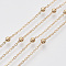 Brass Coated Iron Cable Chains, Satellite Chains, with Brass Round Beads, Soldered, with Spool, Flat Oval, Light Gold, 2.2x1.7x0.7mm, about 39.37 Feet(12m)/roll