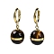 Ion Plating(IP) 304 Stainless Steel & Natural Tiger Eye Round Hoop Earrings for Women, Polished, Golden, 33.5x14mm