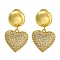 Rack Plating Brass Micro Pave Clear Cubic Zirconia Stud Earrings, Cadmium Free & Lead Free, Real 18K Gold Plated, Heart, 33x20mm