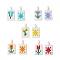 Seed Beads Beaded Charms, Rectangle with Sun & Flower Pendant, Mixed Color, 18~19x10x1.7mm, Hole: 4.5mm, 10pcs/set