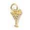 Brass Micro Pave Cubic Zirconia Charms, Cadmium Free & Lead Free, with Jump Rings, Cocktail Drink Charms, Real 18K Gold Plated, 10.5x7x1mm, Hole: 3.4mm