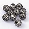 Brass Cubic Zirconia Beads, Round, Gunmetal, 10mm, Hole: 2mm