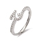 Rack Plating Brass Cubic Zirconia Arabic Letters Adjustable Rings for Women, Cadmium Free & Lead Free, Long-Lasting Plated, Platinum, 7.4x7.9mm, Inner Diameter: 18.2mm