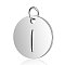 Non-Tarnish 304 Stainless Steel Charms, Flat Round with Letter, Stainless Steel Color, Letter.I, 12x1mm, Hole: 2.5mm