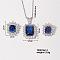 Fashionable Shiny Brass Glass Square Stud Earrings & Necklaces Set for Women, Blue, Platinum
