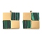 Synthetic Malachite Square Charms, with 304 Stainless Steel Settings, Manual Polishing, Ion Plating(IP), Golden, 14x12x2mm, Hole: 1.2mm
