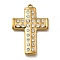 304 Stainless Steel Pendants, with Rhinestone, Ion Plating(IP), Cross, Real 18K Gold Plated, 43.5x30x4mm, Hole: 1.6mm