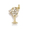 Brass Micro Pave Cubic Zirconia Pendants, Cadmium Free & Nickel Free & Lead Free, Wine Glass Charms, Real 18K Gold Plated, Clear, 22x15x4mm, Hole: 3.4mm