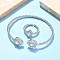 Teardrop Brass Micro Pave Cubic Zirconia Cuff Bangles & Rings Sets for Women, Rack Plating, Platinum, Clear, Bangle: 3~11mm wide, 59x53mm Inner Diameter