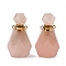 Natural Rose Quartz Perfume Bottle Pendants, Faceted Gems Bottle Charms with 304 Stainless Steel Findings, Golden, 35~35.5x20~20.5x13.5~14mm, Hole: 1.8mm