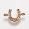 Brass Micro Pave Cubic Zirconia Links, Horseshoes, Golden, Clear, 8x13x2mm, Hole: 1.5mm