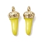 Ion Plating(IP) 304 Stainless Steel Pendants, with Enamel, Real 18K Gold Plated, Horn of Plenty/Italian Horn Cornicello Charms, Yellow, 15x6x4mm, Hole: 1.2mm