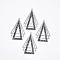 Brass Rhinestone Pendants, Triangle, Jet Hematite, Platinum, 58.5x38x2mm, Hole: 2mm