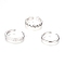 Brass Cuff Toe Rings, Stackable Rings, with Cubic Zirconia, Mixed Style, Platinum, 13.8~14.2mm, 3pcs/set