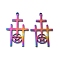 Ion Plating(IP) 304 Stainless Steel Pendant, Triple Cross with Star Charm, Rainbow Color, 30x18.5x1.5mm, Hole: 1.4mm