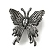 Brass Cubic Zirconia Beads, Long-Lasting Plated, Lead Free & Cadmium Free, Butterfly, Gunmetal, 23x21x7mm, Hole: 3mm