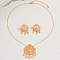 Elegant Middle Eastern Style Brass Micro Pave Cubic Zirconia Earrings & Necklaces Set for Women, Flower & Moon, Golden
