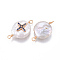 Natural Pearl Links connectors, with Brass Cubic Zirconia Findings, Nuggets with Cross, Golden, Royal Blue, 18~27x11~16x5~12mm, Hole: 1.6~2mm