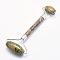Natural Unakite Brass Face Massager, Facial Rollers, Platinum, 142~150x54~58x19~22mm