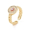 Real 18K Gold Plated Brass Micro Pave Cubic Zirconia Open Rings, Enamel Evil Eye Cuff Rings for Women, FireBrick, 4mm, Inner Diameter: US Size 6 3/4(17mm)