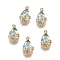 Transparent Glass Pendants, with Brass Findings, Faceted, teardrop, with Flower, Light Gold, Pale Turquoise, 16x9x6mm, Hole: 1.2mm