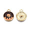 Eco-Friendly Zinc Alloy  Pendants, with Enamel, Donut, Cadmium Free & Nickel Free & Lead Free, Golden, Coconut Brown, 18.5x14.5x2mm, Hole: 2mm