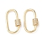 Brass Micro Pave Clear Cubic Zirconia Screw Carabiner Lock Charms, Cadmium Free & Nickel Free & Lead Free, Real 18K Gold Plated, Oval, 25.5x13~14.5x2mm