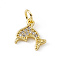Brass Micro Pave Cubic Zirconia Charms, with Jump Ring, Cadmium Free & Lead Free, Dolphin Charms, Real 18K Gold Plated, 10x10x1.5mm, Hole: 3mm