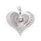 Brass Rhinestone Pendants, Filigree Charms, Platinum, Heart, 28.5x26.5x4mm, Hole: 6x3mm