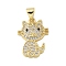 Brass Micro Pave Cubic Zirconia Pendants, Cat Shape Charms, Rack Plating, Cadmium Free & Lead Free, Long-Lasting Plated, Real 18K Gold Plated, 18.5x13.5x2.5mm, Hole: 4x3.5mm