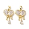 Valentine's Day Brass Micro Pave Clear Cubic Zirconia Pendants, Cadmium Free & Nickel Free & Lead Free, Heart Charms, Real 18K Gold Plated, 18.5x13x3mm, Hole: 5x2.8mm