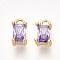 Brass Cubic Zirconia Charms, Rectangle, Nickel Free, Real 18K Gold Plated, Medium Purple, 8x4x3mm, Hole: 1.2mm