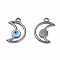 304 Stainless Steel Enamel Pendants, Moon with Evil Eye, Stainless Steel Color, White, 18x12x3mm, Hole: 1.6mm