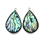 304 Stainless Steel Pave Natural Paua Shell Pendants, Stainless Steel Color, Teardrop, 31x19~19.5x3.5~4mm, Hole: 1.6~1.8mm