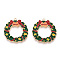 Eco-Friendly Alloy Enamel Pendants, Cadmium Free & Lead Free & Nickel Free, for Christmas, Christmas Wreath with Bell, Light Gold, Dark Green, 27x25x1mm, Hole: 1.5mm