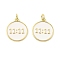 Brass Enamel Pendants, Flat Round with 11:11 Charm, Long-Lasting Plated, Cadmium Free & Lead Free, Rack Plating, Real 18K Gold Plated, White, 18x15x2.5mm, Hole: 3mm