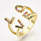 Brass Micro Pave Cubic Zirconia Cuff Rings, Cadmium Free & Lead Free, Open Rings, Promise Ring, Word LOVE, Colorful, US Size 6(16.5mm)