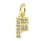 Letter Brass Micro Pave Clear Cubic Zirconia Pendants, Cadmium Free & Nickel Free & Lead Free, Jump Ring, Real 18K Gold Plated, Letter F, 9x4.5x1.8mm, Jump Ring: 5x0.9mm, Hole: 3.5mm