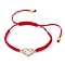 Alloy Rhinestone Heart with Infinity Link Bracelet, Nylon Thread Braided Adjustable Bracelet, Red, Inner Diameter: 1-3/4~3-1/2 inch(4.4~8.9cm)
