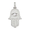 Brass Micro Pave Cubic Zirconia Pendants, Hamsa Hand with Evil Eye, Lead Free & Cadmium Free, Long-Lasting Plated, Rack Plating, Platinum, 50mm, Hole: 8x6mm