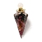 Natural Tourmaline Perfume Bottle Pendants, Resin Faceted Cone Charms with Golden Plated Brass Screw Cap, 46.5~48x19~20x17~18mm, Hole: 1.8mm