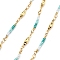 Brass Ball Chains, with Glass Seed Beads, Cadmium Free & Nickel Free & Lead Free, Real 18K Gold Plated, Soldered, with Spool, Cadet Blue, 20x3x2mm